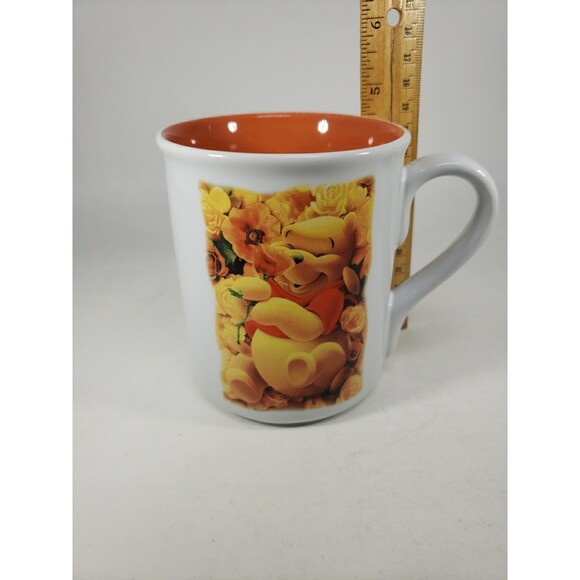 Disney Store Winnie the Pooh Coffee Mug Yellow Roses Large White & Orange 16 oz - Picture 14 of 14